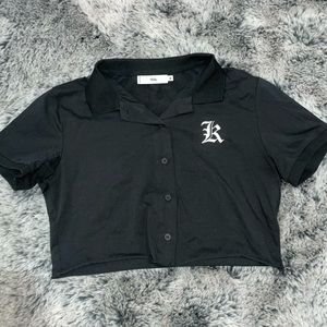 Black collared crop top
